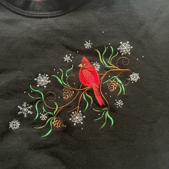 Country Store Womens Black Sweatshirt W/ Embroidered Cardinal & Pinecone Design - Picture 5 of 10